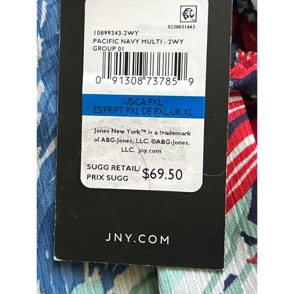 Jones New York Pacific Navy Multi Floral Print Lined Off-Shoulder Blouse PXL - Picture 4 of 8